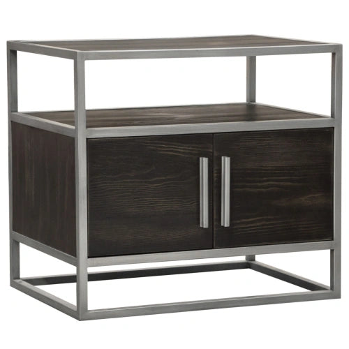 Empire 2-Door End Table in Dark Brown Veneer w/ Hand brushed Silver Metal Frame