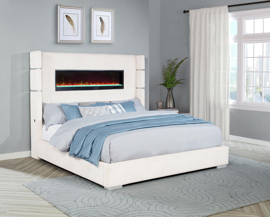 Tisdall 67-inch Upholstered Fireplace Bed Cream