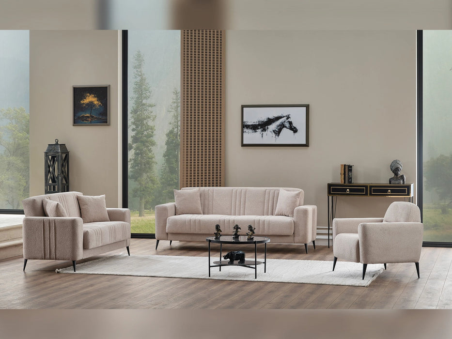 Adela 3-pieces (Sofa & Loveseat & Chair) Livingroom Set Cream