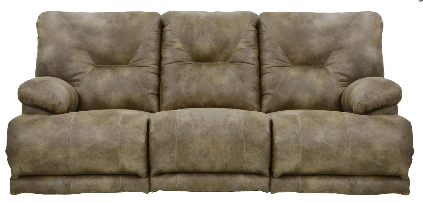 Catnapper Voyager Lay Flat Reclining Sofa with Drop Down Table in Brandy