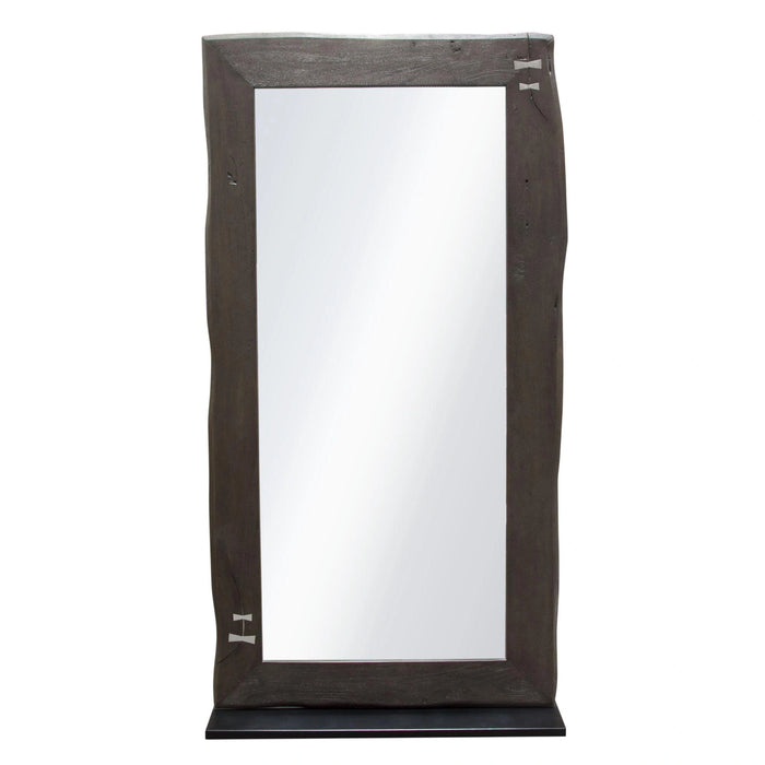 Vista Solid Acacia Wood Mirror w/ Live Edge in Espresso Finish w/ Silver Inlay & Black Self-Supporting Stand by Diamond Sofa