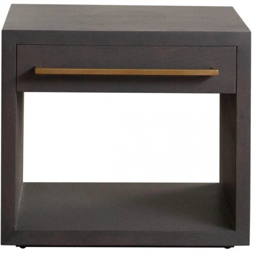 Encore Solid Mango Wood 1-Drawer End Table in Grey Oak Finish w/ Gold Metal Handle