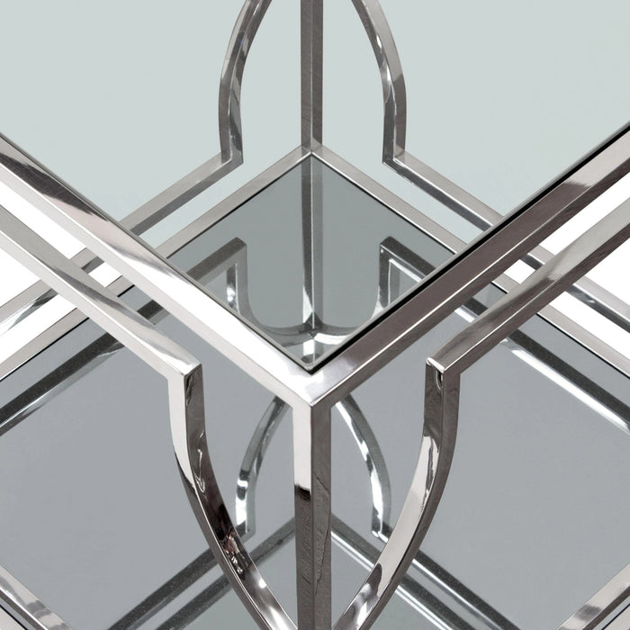 Avalon End Table with Clear Glass Top, Mirrored Shelf & Stainless Steel Frame by Diamond Sofa