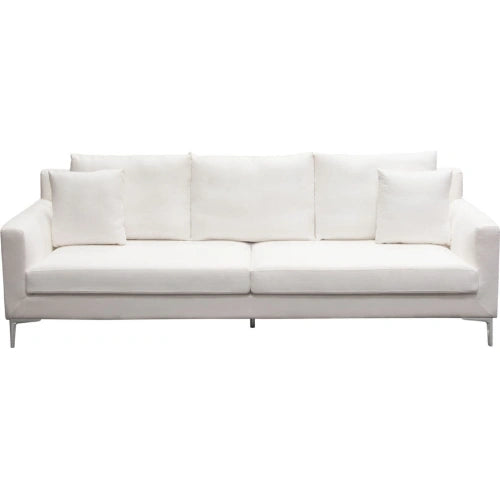 Seattle Loose Back Sofa in White Linen w/ Polished Silver Metal Leg