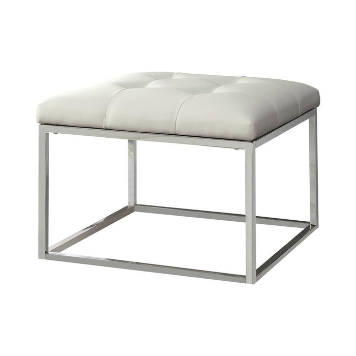 Swanson Upholstered Tufted Ottoman White and Chrome