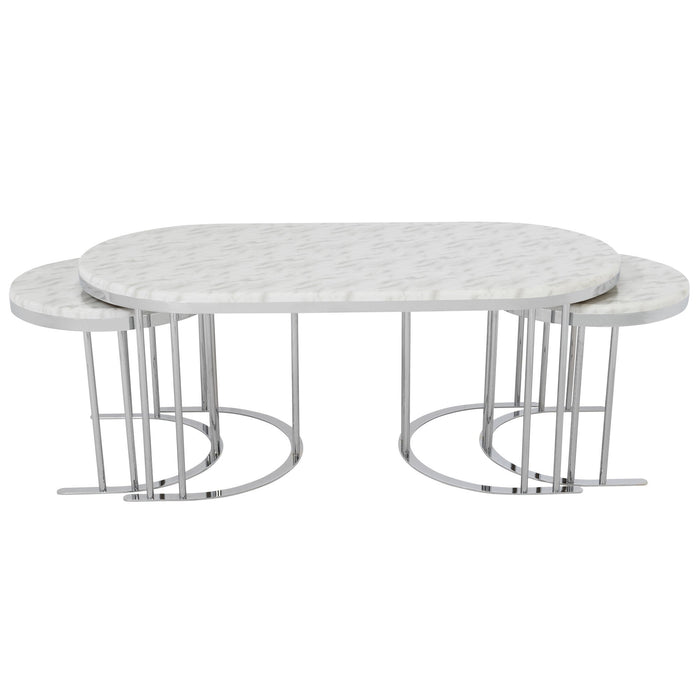 2 In 1 Coffee Table Silver Legs - White Top