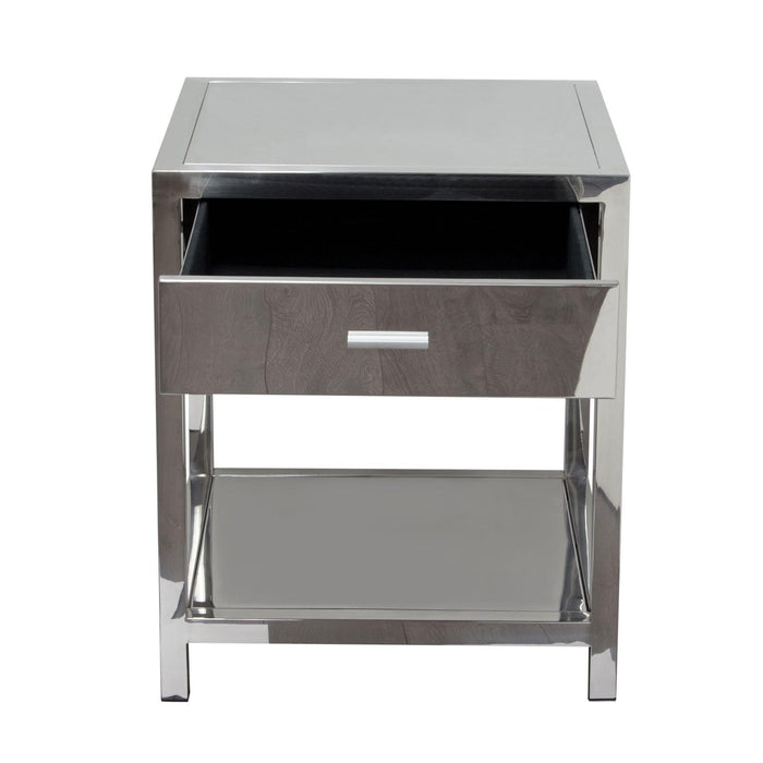 Corleo 1-Drawer Accent Table in Polished Stainless Steel by Diamond Sofa