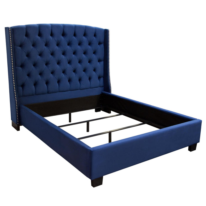 Majestic Queen Tufted Bed in Royal Navy Velvet with Nail Head Wing Accents by Diamond Sofa