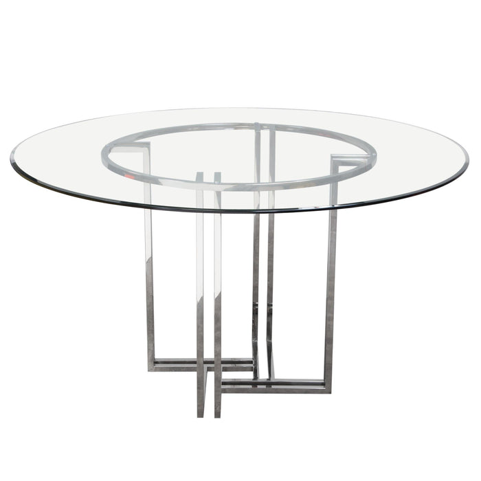 DEKO Polished Stainless Steel Round Dining Table w/ Clear, Tempered Glass Top by Diamond Sofa image