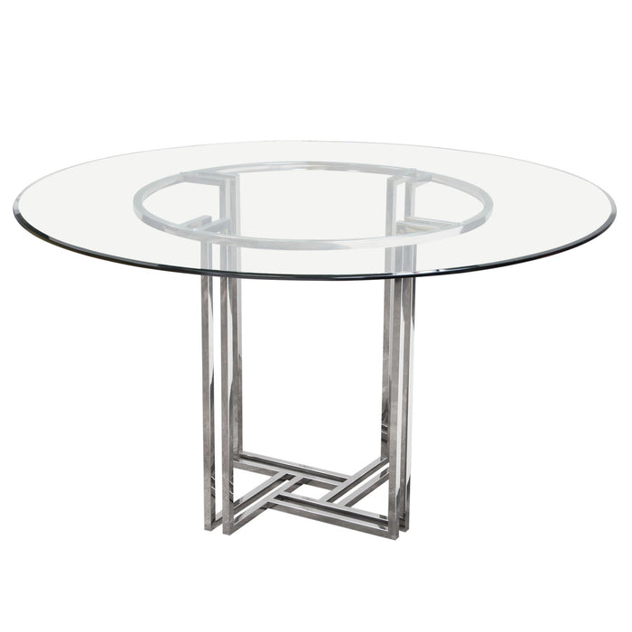 DEKO Polished Stainless Steel Round Dining Table w/ Clear, Tempered Glass Top by Diamond Sofa