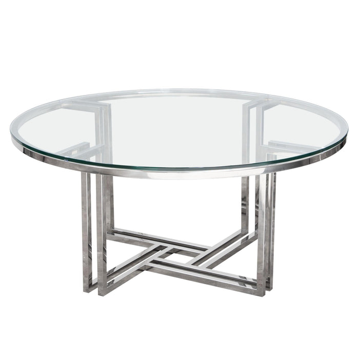 DEKO Polished Stainless Steel Round Cocktail Table w/ Clear, Tempered Glass Top by Diamond Sofa