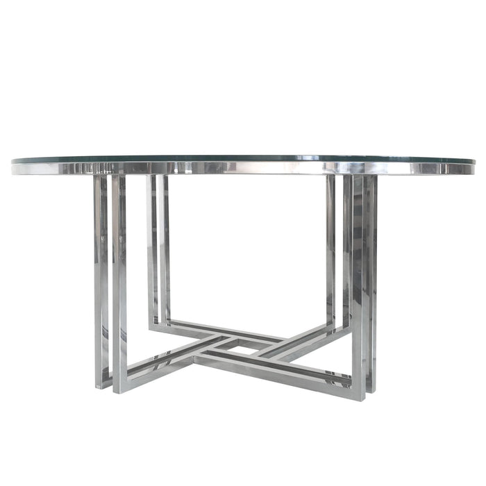 DEKO Polished Stainless Steel Round Cocktail Table w/ Clear, Tempered Glass Top by Diamond Sofa