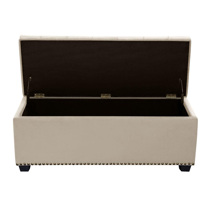 Majestic Tufted Velvet Lift-Top Storage Trunk w/ Nail Head Accent by Diamond Sofa - Tan Velvet