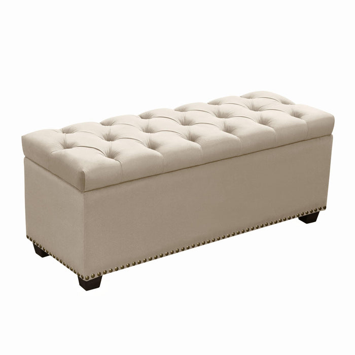 Majestic Tufted Velvet Lift-Top Storage Trunk w/ Nail Head Accent by Diamond Sofa - Tan Velvet