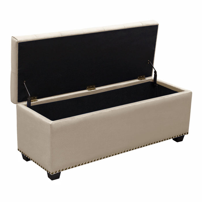 Majestic Tufted Velvet Lift-Top Storage Trunk w/ Nail Head Accent by Diamond Sofa - Tan Velvet