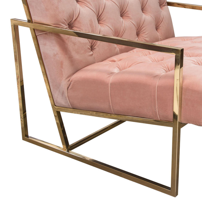 Luxe Accent Chair in Blush Pink Tufted Velvet Fabric with Polished Gold Stainless Steel Frame by Diamond Sofa