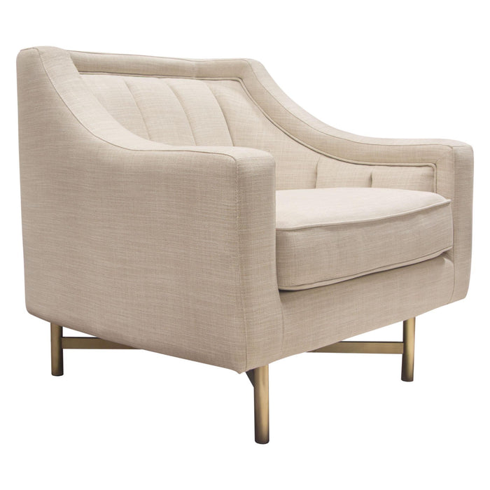 Croft Fabric Chair in Sand Linen Fabric w/ Accent Pillow and Gold Metal Criss-Cross Frame by Diamond Sofa