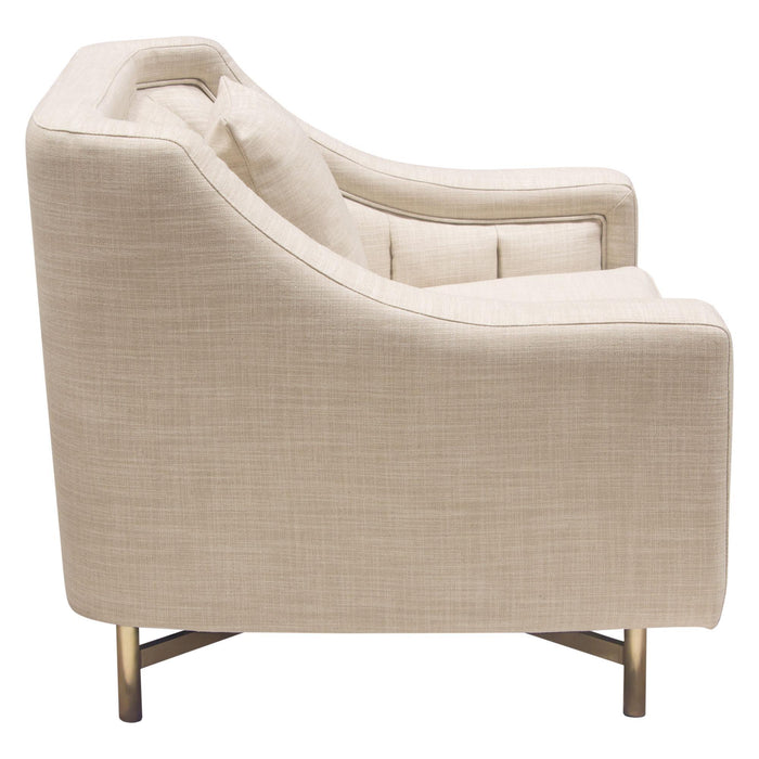 Croft Fabric Chair in Sand Linen Fabric w/ Accent Pillow and Gold Metal Criss-Cross Frame by Diamond Sofa