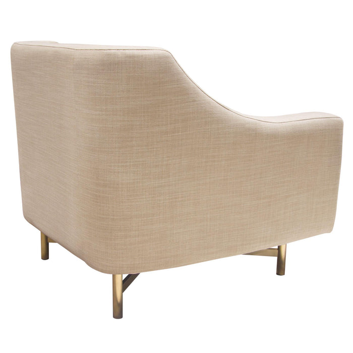 Croft Fabric Chair in Sand Linen Fabric w/ Accent Pillow and Gold Metal Criss-Cross Frame by Diamond Sofa