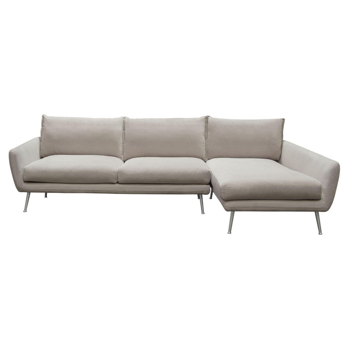 Vantage RF 2PC Sectional in Light Flax Fabric w/ Feather Down Seating & Brushed Metal Legs by Diamond Sofa