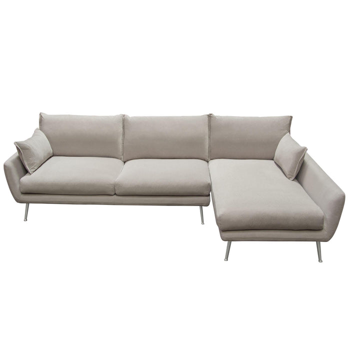 Vantage RF 2PC Sectional in Light Flax Fabric w/ Feather Down Seating & Brushed Metal Legs by Diamond Sofa