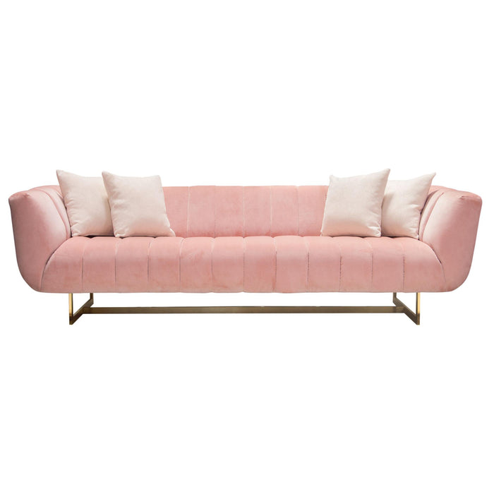 Venus Sofa in Blush Pink Velvet w/ Contrasting Pillows & Gold Finished Metal Base by Diamond Sofa image