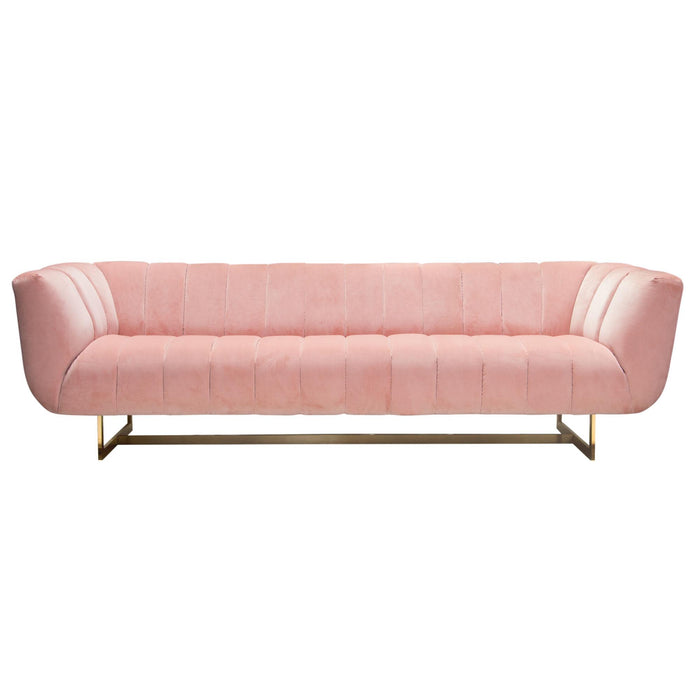 Venus Sofa in Blush Pink Velvet w/ Contrasting Pillows & Gold Finished Metal Base by Diamond Sofa