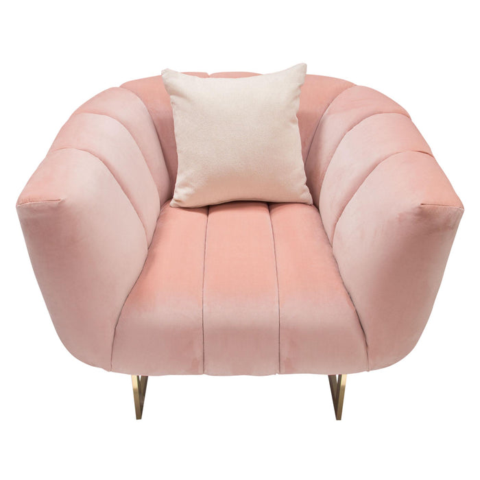 Venus Chair in Blush Pink Velvet w/ Contrasting Pillows & Gold Finished Metal Base by Diamond Sofa