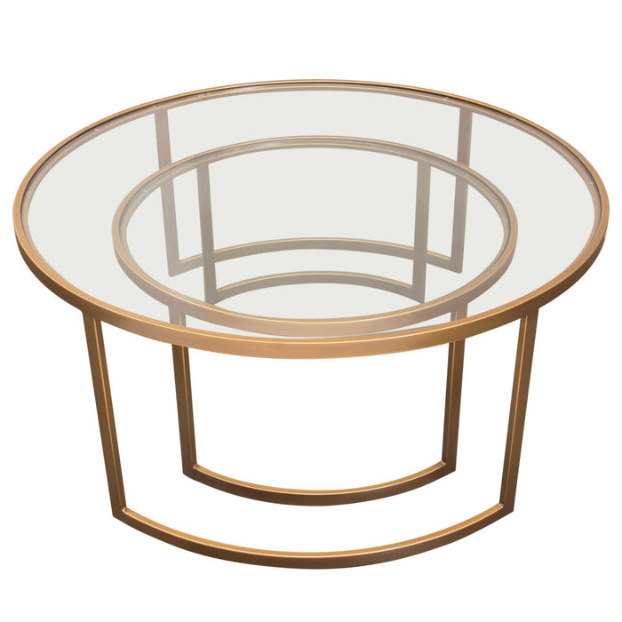 Lane 2PC Round Nesting Set in Brushed Gold Frame w/ Clear Tempered Glass Tops by Diamond Sofa