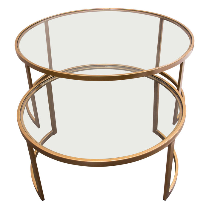 Lane 2PC Round Nesting Set in Brushed Gold Frame w/ Clear Tempered Glass Tops by Diamond Sofa