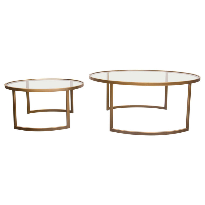 Lane 2PC Round Nesting Set in Brushed Gold Frame w/ Clear Tempered Glass Tops by Diamond Sofa