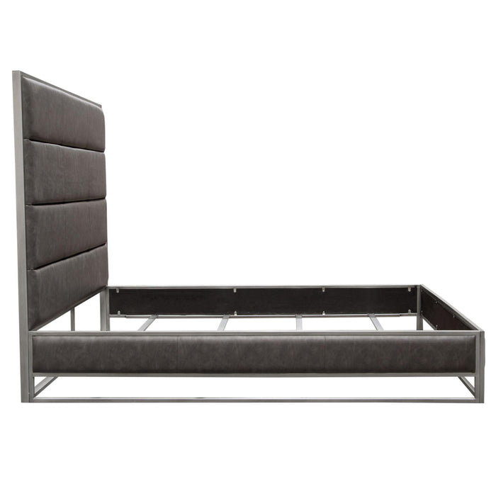 Empire Queen Bed in Weathered Grey PU with Hand brushed Silver Metal Frame by Diamond Sofa