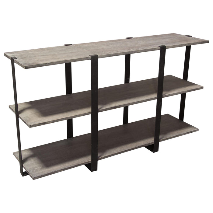 Sherman 59" 3-Tiered Shelf Unit in Grey Oak Finish with Iron Supports by Diamond Sofa