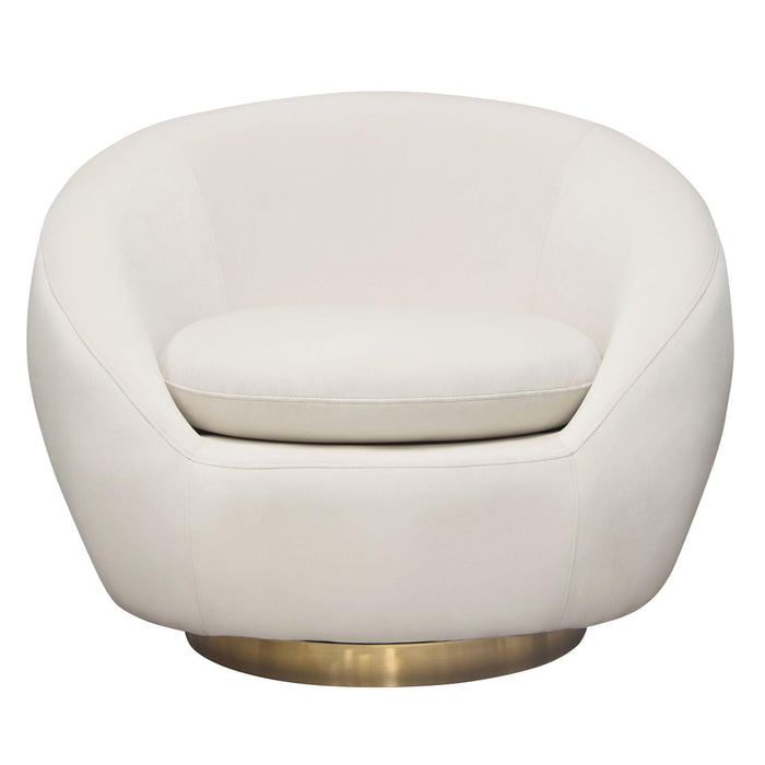 Celine Swivel Accent Chair in Light Cream Velvet w/ Brushed Gold Accent Band by Diamond Sofa