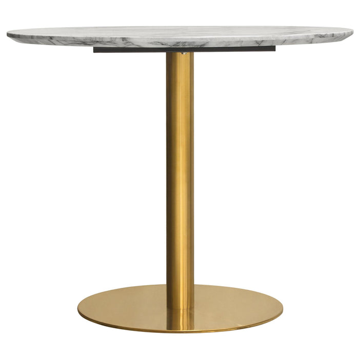 Stella 36" Round Dining Table w/ Faux Marble Top and Brushed Gold Metal Base by Diamond Sofa