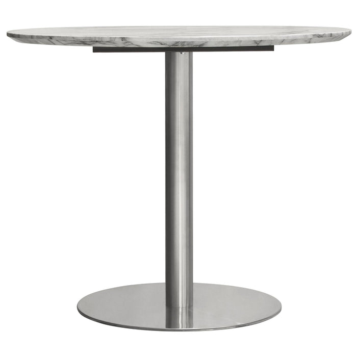 Stella 36" Round Dining Table w/ Faux Marble Top and Brushed Silver Metal Base by Diamond Sofa