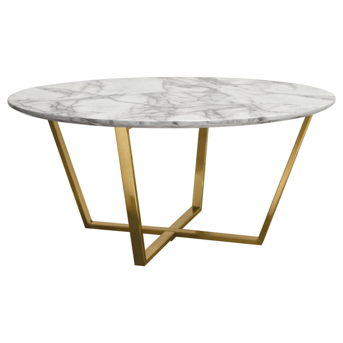 Vida 35" Round Cocktail Table w/ Faux Marble Top and Brushed Gold Metal Frame by Diamond Sofa