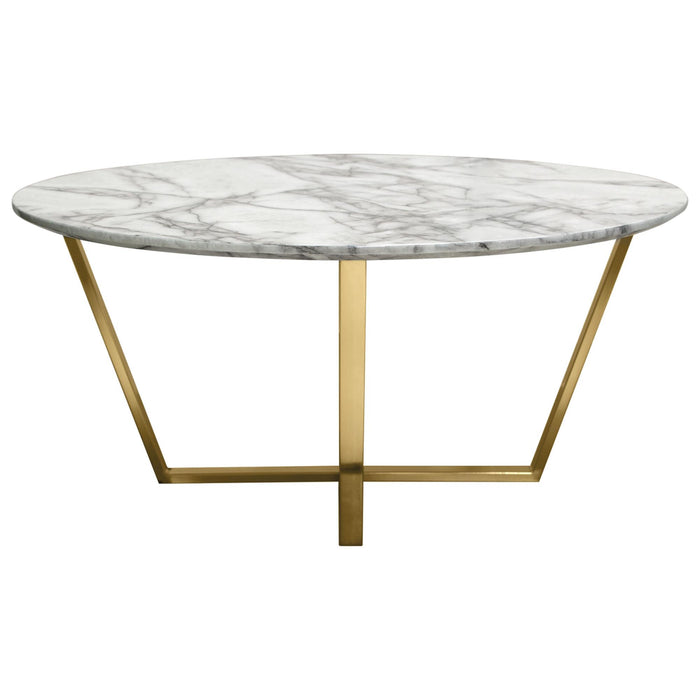 Vida 35" Round Cocktail Table w/ Faux Marble Top and Brushed Gold Metal Frame by Diamond Sofa