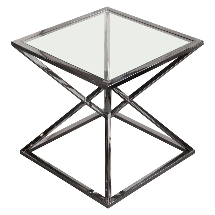 Aria Square Stainless Steel End Table w/ Polished Black Finish Base & Clear, Tempered Glass Top by Diamond Sofa