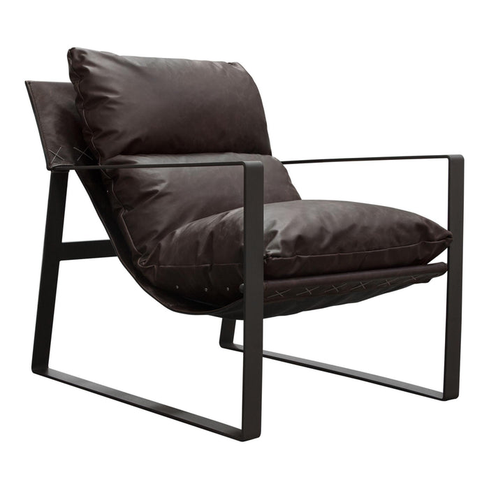 Miller Sling Accent Chair in Genuine Chocolate Leather w/ Black Powder Coated Metal Frame by Diamond Sofa