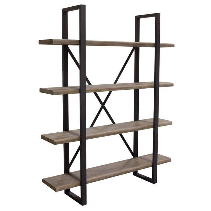 Montana 73" 4-Tiered Shelf Unit in Rustic Oak Finish with Iron Frame by Diamond Sofa