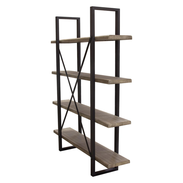 Montana 73" 4-Tiered Shelf Unit in Rustic Oak Finish with Iron Frame by Diamond Sofa