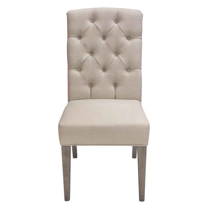 Set of Two Napa Tufted Dining Side Chairs in Sand Linen Fabric with Wood Legs in Grey Oak Finish by Diamond Sofa