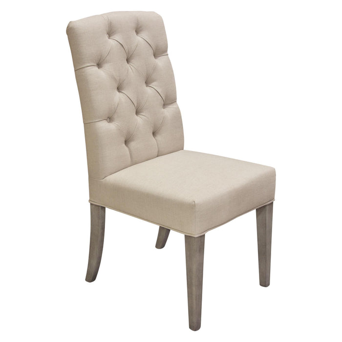 Set of Two Napa Tufted Dining Side Chairs in Sand Linen Fabric with Wood Legs in Grey Oak Finish by Diamond Sofa