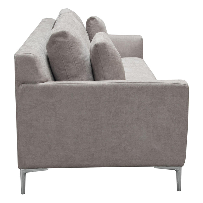 Seattle Loose Back Sofa in Grey Polyester Fabric w/ Polished Silver Metal Leg by Diamond Sofa