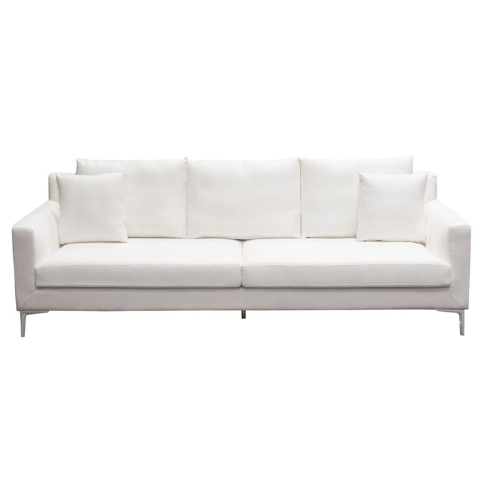 Seattle Loose Back Sofa in White Linen w/ Polished Silver Metal Leg by Diamond Sofa image