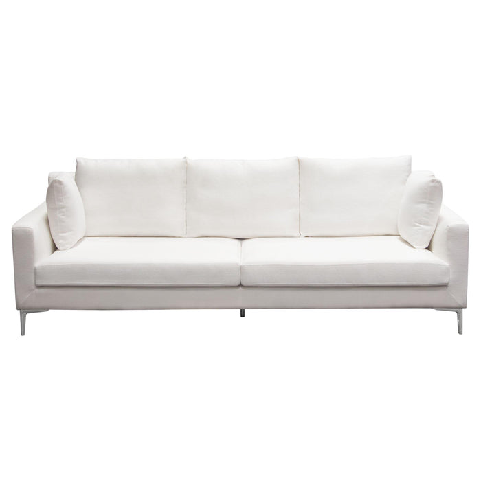 Seattle Loose Back Sofa in White Linen w/ Polished Silver Metal Leg by Diamond Sofa