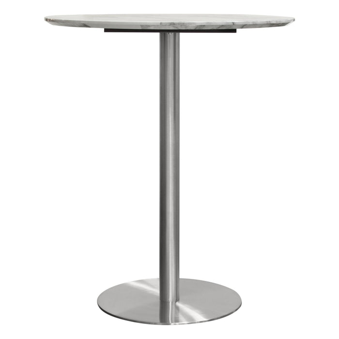 Stella 36" Round Bar Height Table w/ Faux Marble Top and Brushed Silver Metal Base by Diamond Sofa