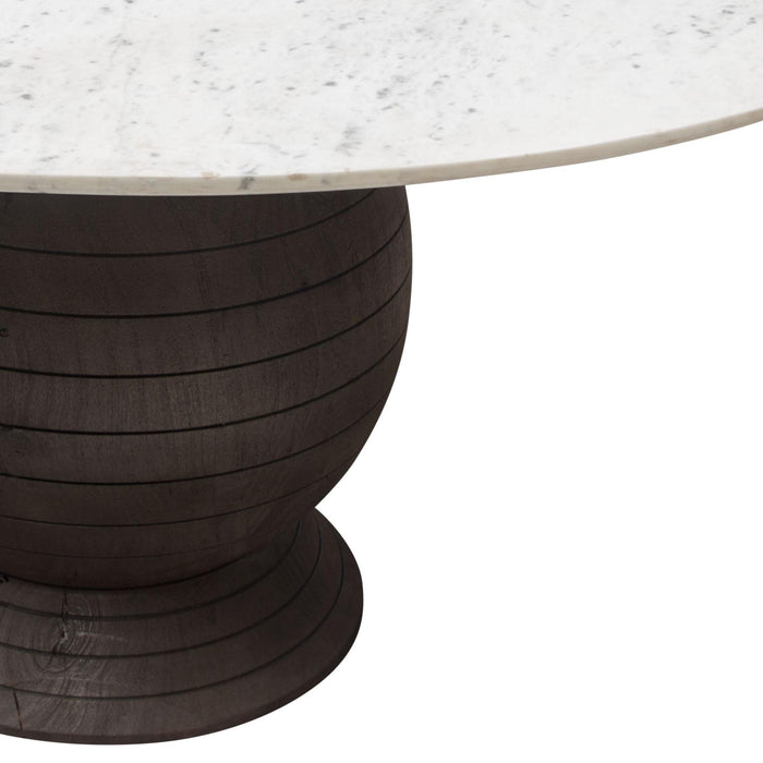 Ashe Round Dining Table w/ Genuine White Marble Top and Solid Acacia Wood Base in Espresso Finish by Diamond Sofa