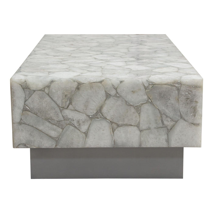 Gemini Genuine White Quartz Cocktail Table w/ Antique Silver Finished Base by Diamond Sofa